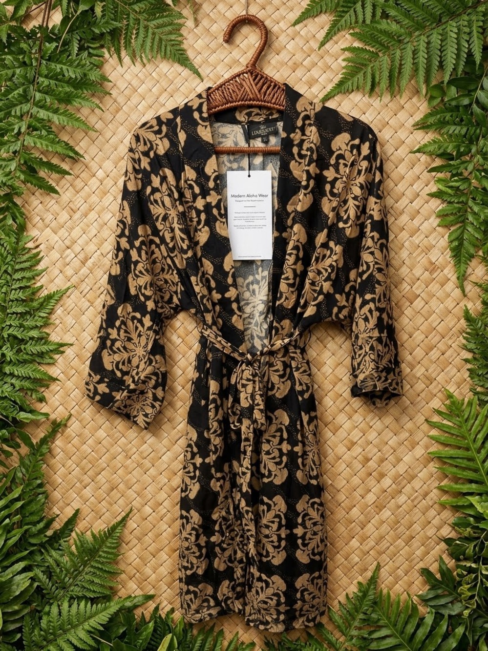 NEW black/olive green quilt pattern Lexbreezy kimono midi cover up XS
